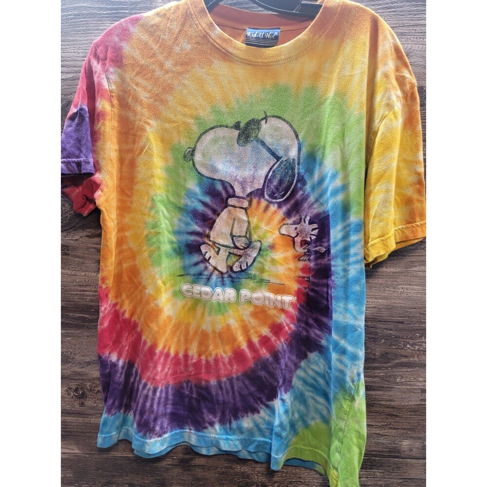 Y2K Cedar Point Snoopy Peanuts Spiral Tie Dye T Shirt Size Medium